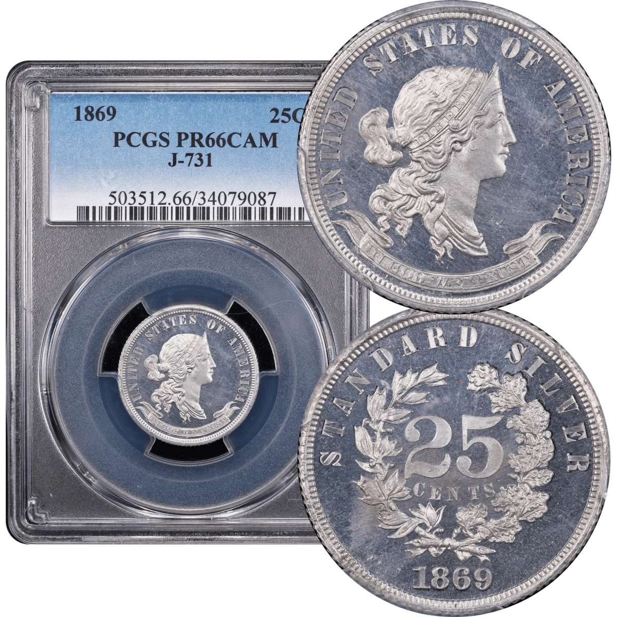 1869 Standard Silver Pattern Quarter (25c) J-731 PCGS PR66 CAM