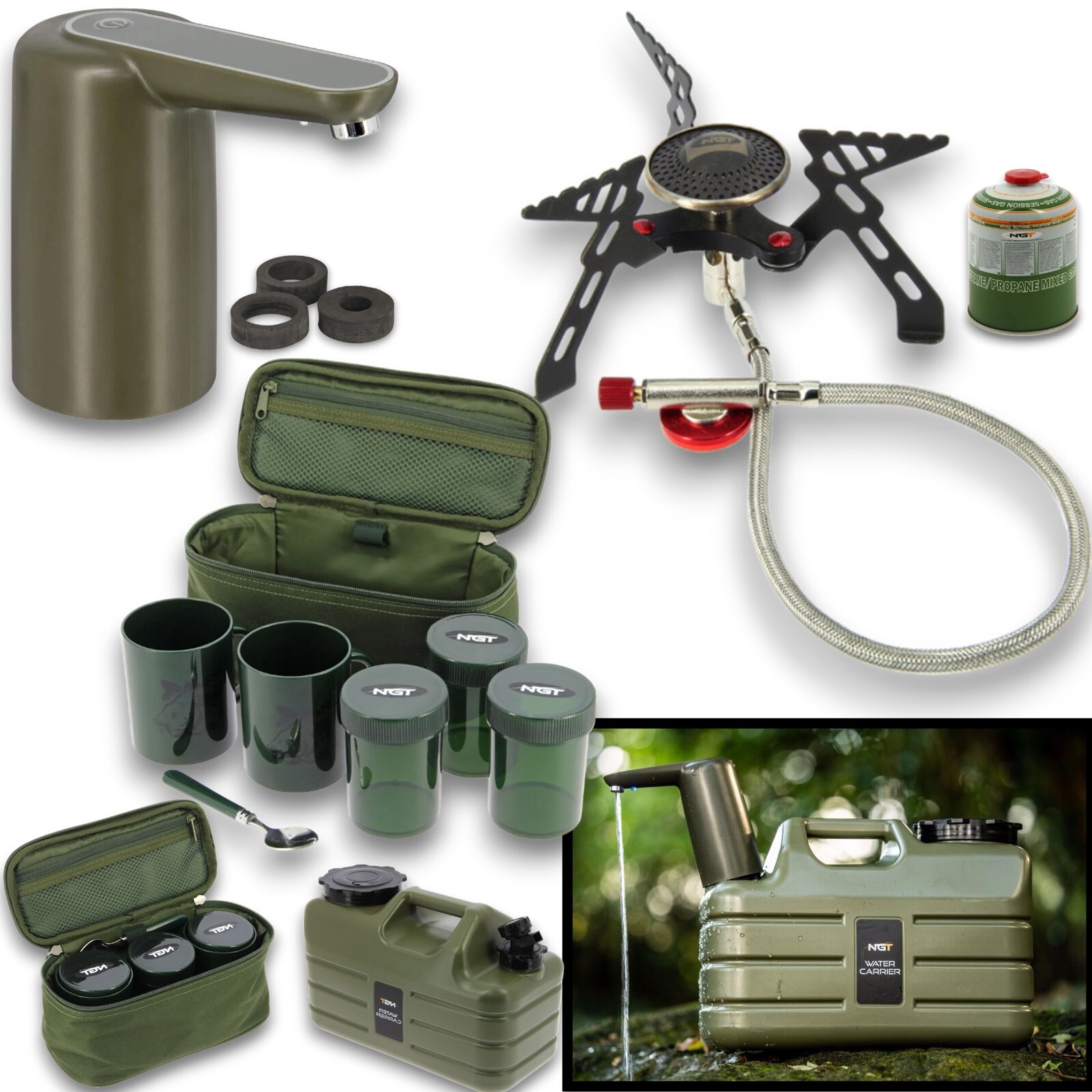 Ngt Fishing Brew Kit Set 11L Water Tub Tap Gas Stove Pots Tea Case Carp Camping - Image 2