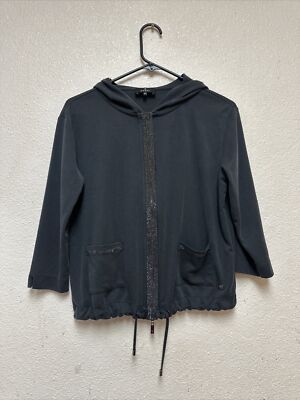 Monari Ladies Full Zip Black Jacket With Rhinestones Sz 36