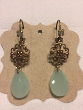 Sweet Romance Brass Earrings With Mint Green Stone And Clear Crystal - New