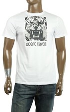 New Mens Roberto Cavalli Crew Neck White Tiger Print Graphic Tee T Shirt XL