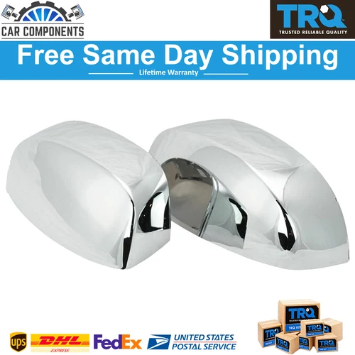 TRQ New Chrome Side View Mirror Caps LH RH Set For 2007-2014 Cadillac Chevy GMC