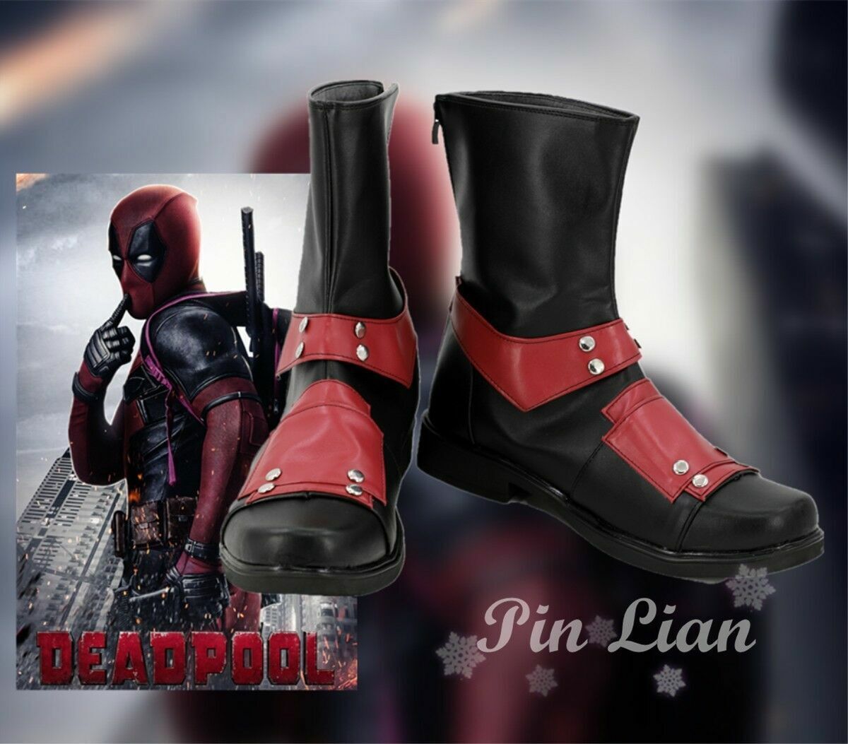 Deadpool Shoes Boots Cosplay Costume Halloween Christmas。