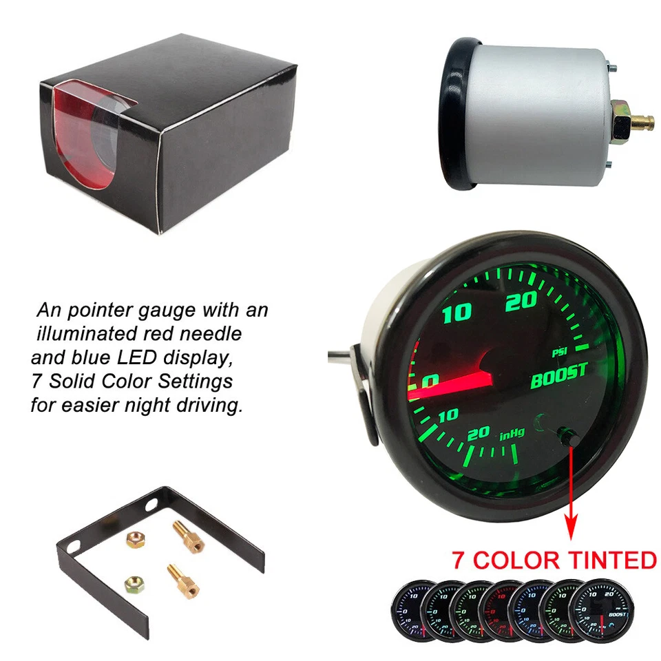 2-1/16" 52mm Turbo Boost Gauge 7 Color Tinted Digital 0-30 PSI Pressure Meter - Image 4 of 4
