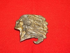VINTAGE INDIAN CHIEF HEAD BRASS METAL BELT BUCKLE