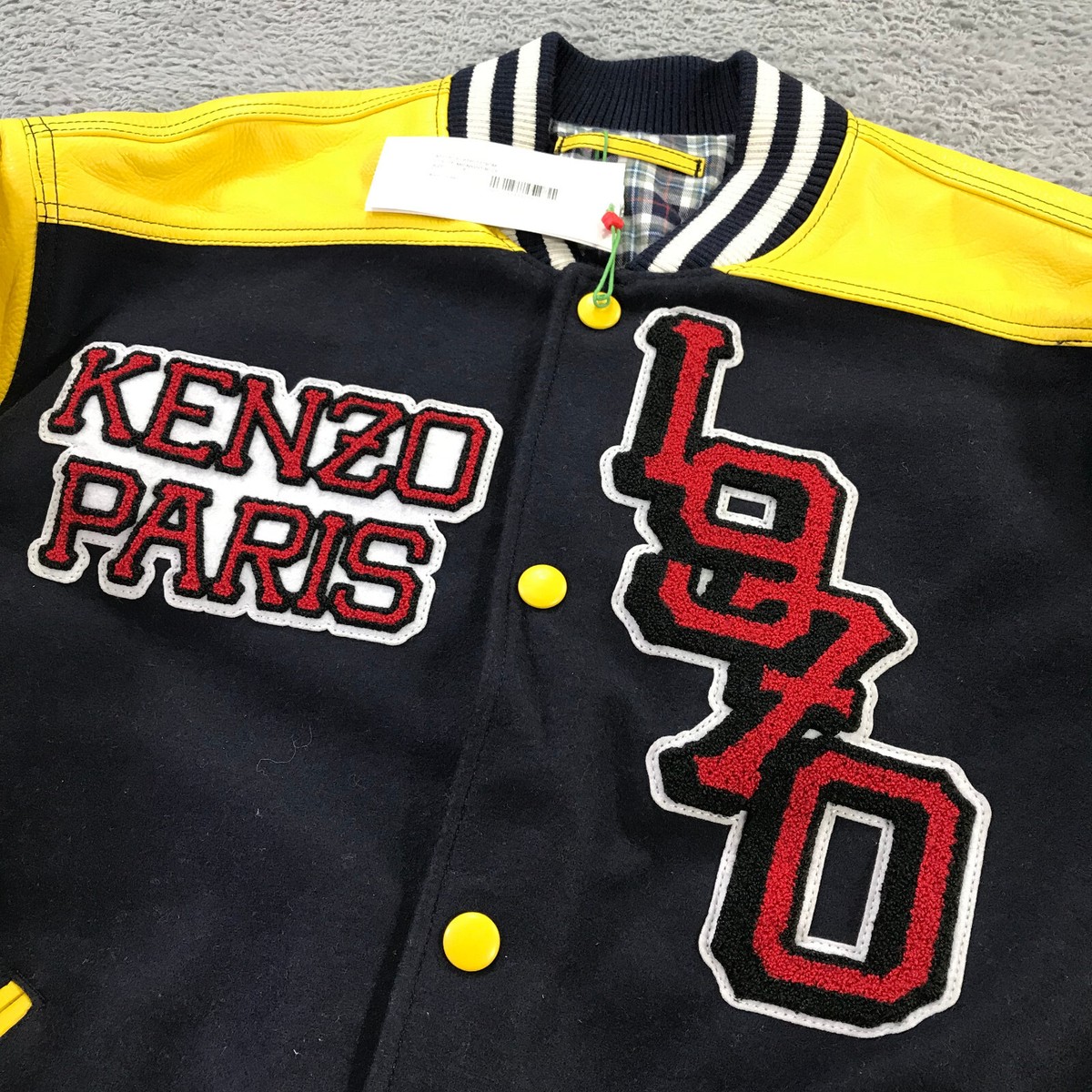 Kenzo Jacket Mens Small Bomber Jacket Leather Tiger Varsity
