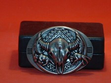Pre-Owned Silver Tone Skull Bull Head Belt Buckle