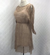 Alice & Olivia Medium Beige Silk Dress Sheer over slip cold shoulder