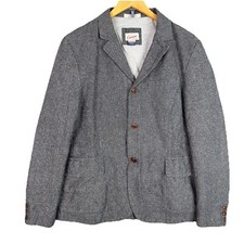 Lands End Canvas Herringbone Tweed Blazer Mens 42 Gray Sport Coat Cotton Blend