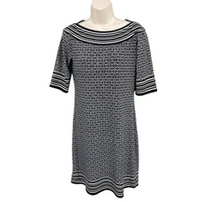 Max Studio Sheath Dress Woman M Black Old Money Striped Geometric Career Party