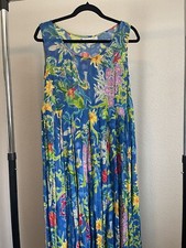 Vintage New Aura Floral Tropical Dress Size M 80’s Retro Sundress Hawaiian Maxi