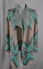 New Wishlist Womens Open Cardigan Blue Gray Ivory Southwestern Print Med Large