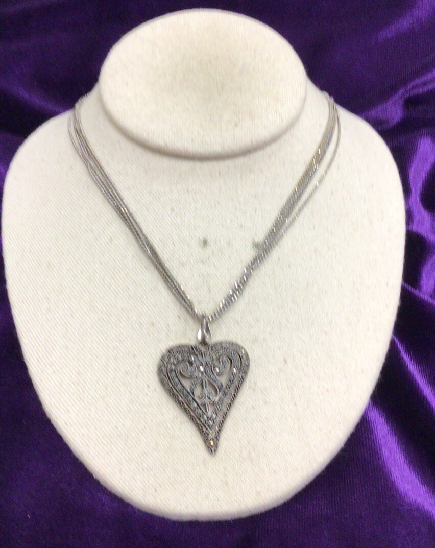 Sterling Silver 925 Multi Stranded Marcasite Hear… - image 1