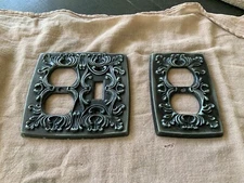 Set 2 Hall Mack  Switch Plate + Duplex Receptacle Switch + Outlet Pewter Silver