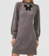 CeCe Women's Gray Mock Neck Bow Sweater Dress Size XL
