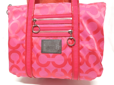 バッグ Coach Poppy Glam Tote Patent 2Way Pink COACH POPPY OP ART GLAM CANDY PINK JACQUARD TOTE SHOULDER HANDBAG