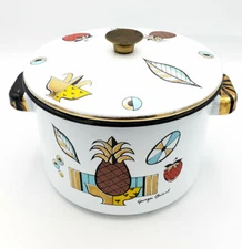 Mid Century Georges Briard Ambrosia Pattern Enamel Pot with Lid 1950s/1960s
