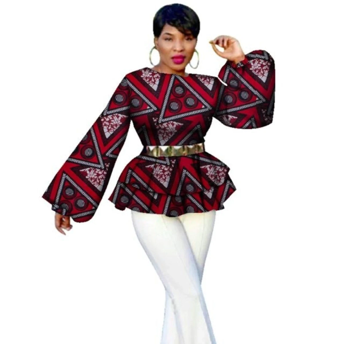 New African Bazin Top Tees Women Puff Sleeve Kitenge Ankara