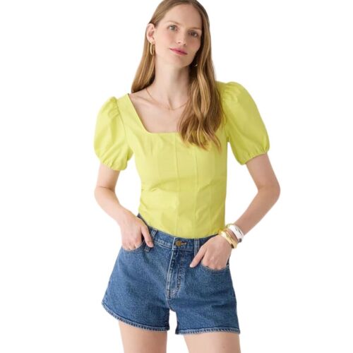 J. Crew Puff Sleeve Square Neck Cotton Poplin Blouse Top Size 6 lemon sorbet