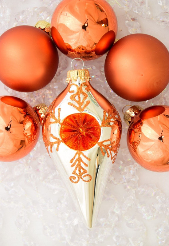 Silver Teardrop Orange Indent Glass Christmas Ornament