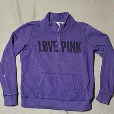 PINK VICTORIA'S SECRET Purple Quarter Zip Pullover Sweatshirt - Size Small