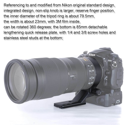 Tripod Mount Ring with Quick Release Plate for Nikon AF-S 200-500mm f/5.6E ED VR - Picture 7 of 19