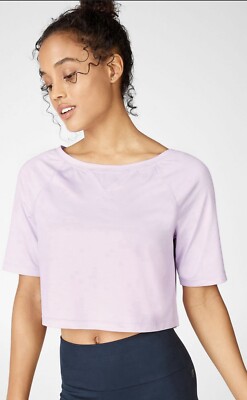 Fabletics Women s Purple Bea Crop Top Short Sleeve Size 1X Lightweight Athletic
