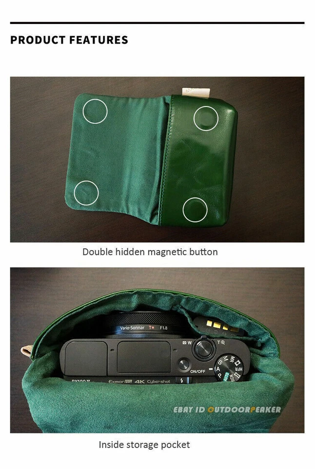 Leather Camera Bag Pouch For Sony RX100 M2 M3 M4 M5 Rioch GR GR2 G7X G9X LX5 X07 - Image 3 of 4