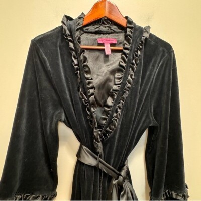 Betsy Johnson Intimates Black Velvet Ruffle Robe Size Medium | eBay