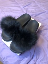 women fur slides size 8