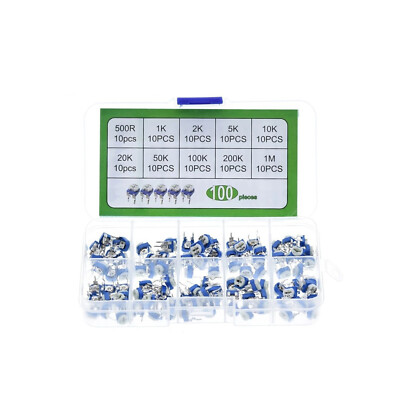100PCS 10value Trimmer Trimm Pot Potentiometer Widerstand Box Kit Sortiment Box
