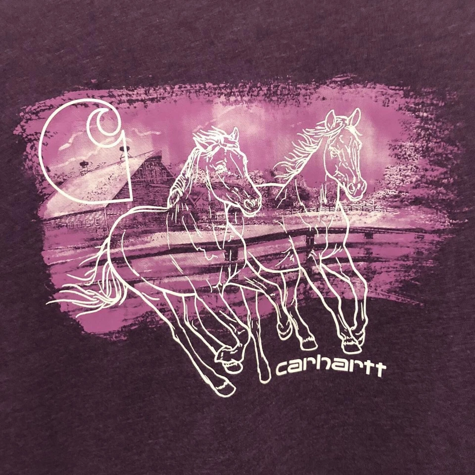 Cargartt T-shirt Medium 10 Girl Purple Horses Graphic Long Sleeves Cottonblend - Image 2 of 4