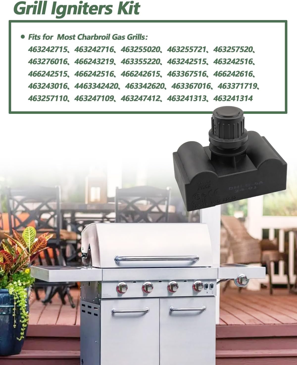 Fit for Charbroil Grill Ignitor Replacement Kit 5-Outlets 