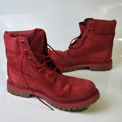 Timberland Premium 6 Inch A1JGJ Women's Red Leather Waterproof Boots US Size 8