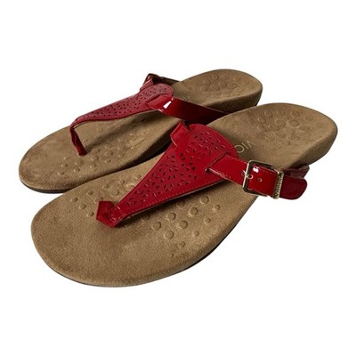 Vionic Sandals Arch Support Women's Red Patent Leather Flip Flop Sz US 10 EU 42