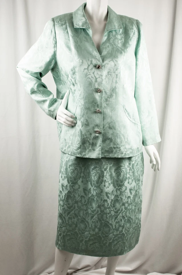 ENCORE Nuevo Traje Falda Formal Verde Floral Mujer Seda Talla 16 Foto 2 de 4