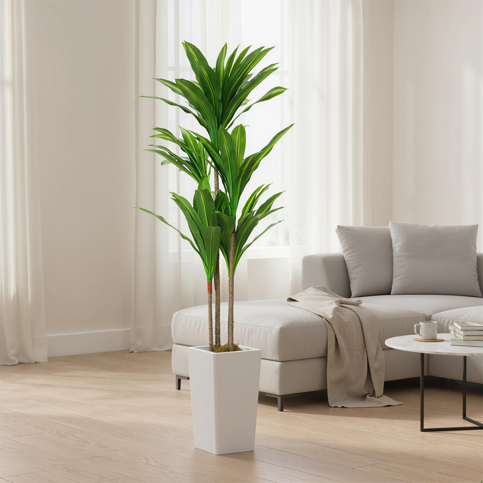 Arbre artificiel Dracaena 147cm plante verte synthétique haut de gamme avec tronc durable
