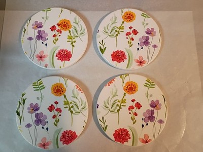 Round Ceramic Cork-Backed Coaster Set of 4 Floral Multicolor Nature Design