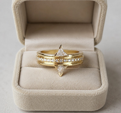 18K Karat Gold Art Deco Dreieck Diamant Form Verlobungsring Pave Neu Gr. 60