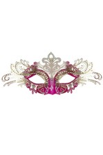 Laser Cut Metal Mardi Gras Masquerade Rhinestone Venetian Mask Hot Pink/Silver 