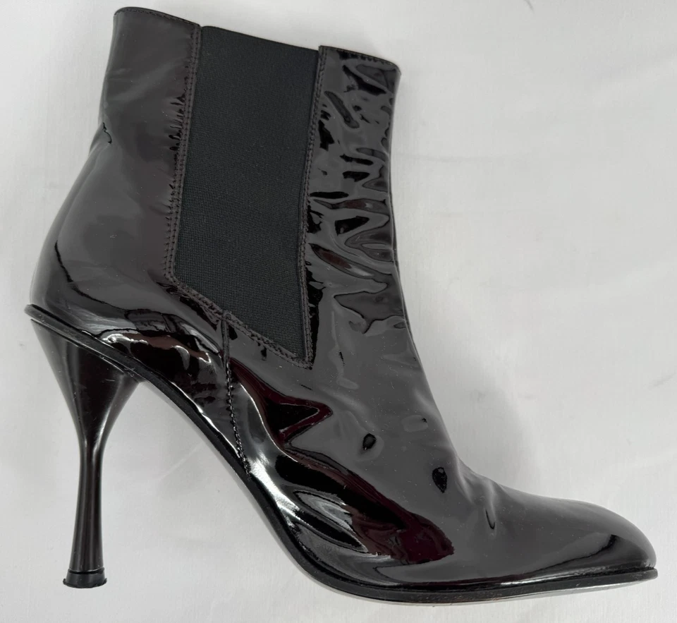 $1,450 Dolce & Gabbana Marrón Charol Tacón Botines Talla 38 Talla 7.5 EE. UU. Foto 4 de 4