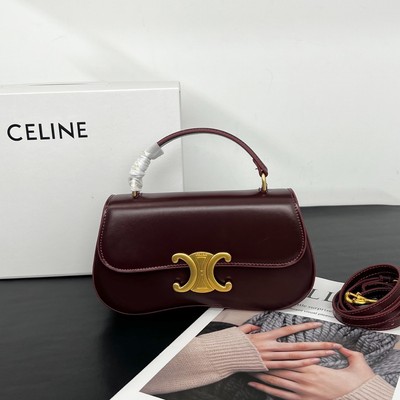 CELINE Flap Top Handle Bag Leather Gold Tone Logo Hardware
