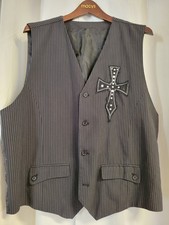 EMPRA - Black Gothic Steampunk Pinstripe Cross Vest - 2XLarge