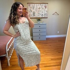 Everlane Green White Floral Strappy Maxi Slip Dress 10