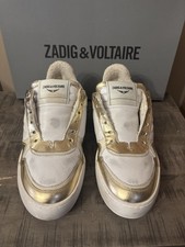 ZAPATILLAS ZADIG VOLTAIRE CUERO ORO BLANCO SWSNO1580 ALAS VINTAGE TALLA 37 $328