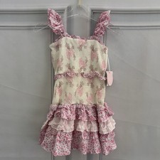 LoveShackFancy Girls 10 Evie Smocked Tiered Ruffle Sleeveless Short Pink Dress