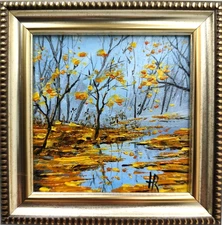 Original Oil Painting Autumn Landscape 4x4in Framed Impasto Art Signed