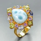 Fine Art Natural Larimar Ring 925 Sterling Silver Size 8.5 /R467030