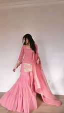 New Collection Pink Faux Georgette Top Palazzo With Dupatta For Party Wear
