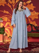 Elegant Sequin Beaded Abaya Kaftan Maxi Robes Long Dress Women Muslim Party Gown